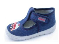 Fischer Kinder-Klett-Hausstiefel Jeansblau  Hausschuhe